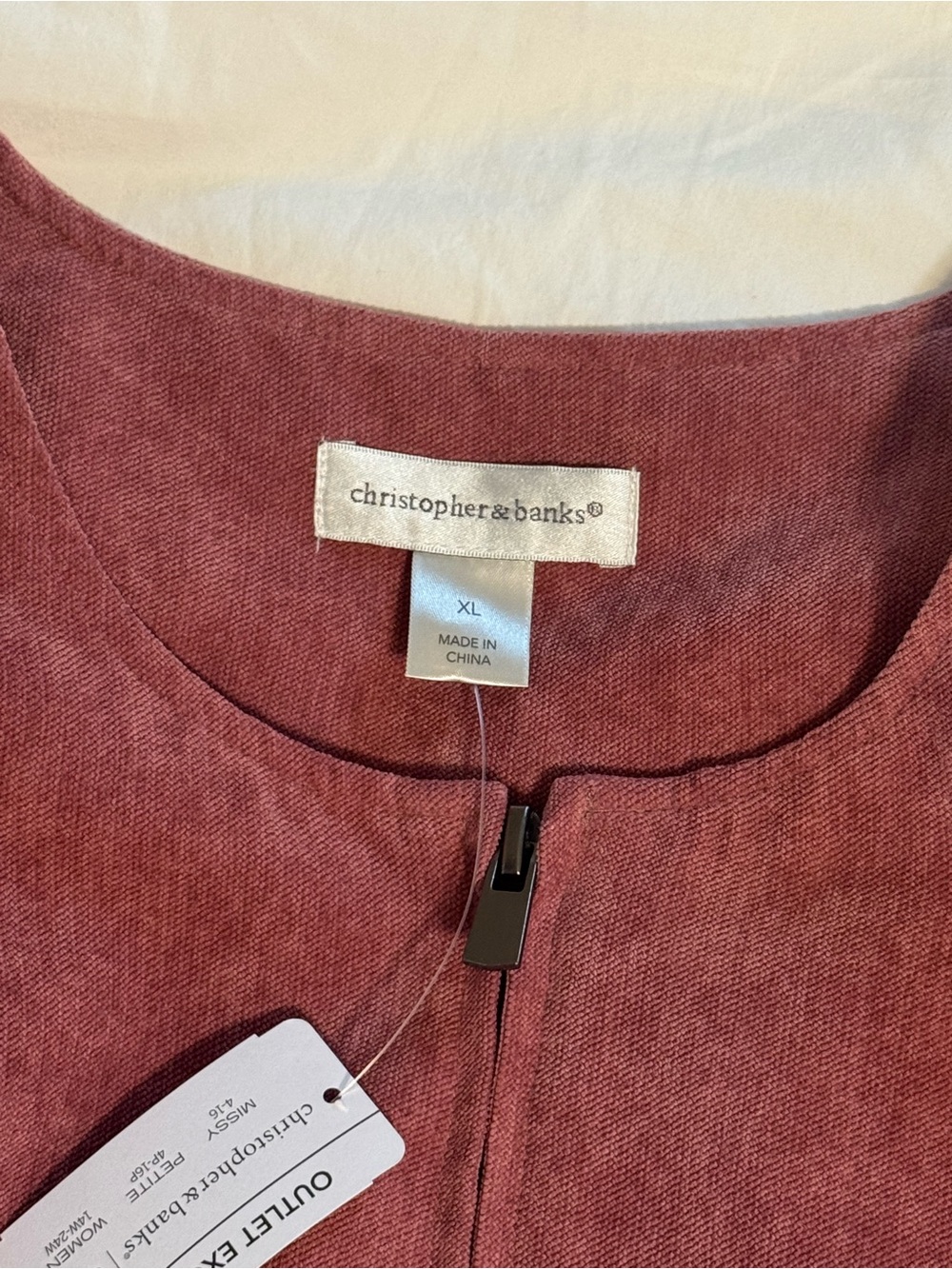 NWT Christopher & Banks Mauve Zip-Front Suede-Style Pullover Sz XL - Picture 8 of 9